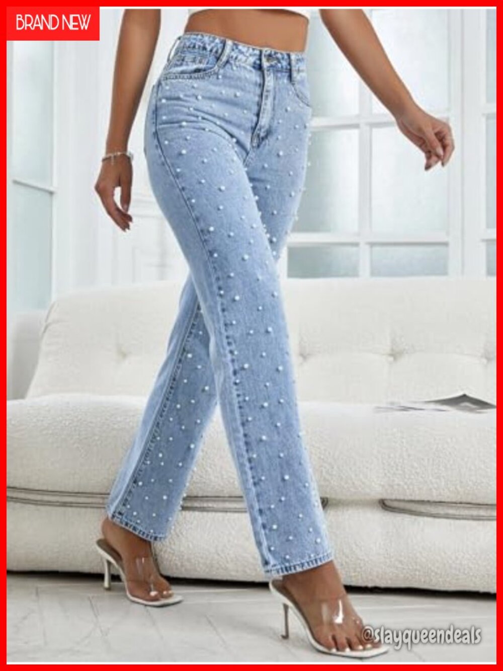 High Waisted Boyfriend Baggy Wide Straight Leg Casual Denim Pants Trousers - Picture 4 of 6